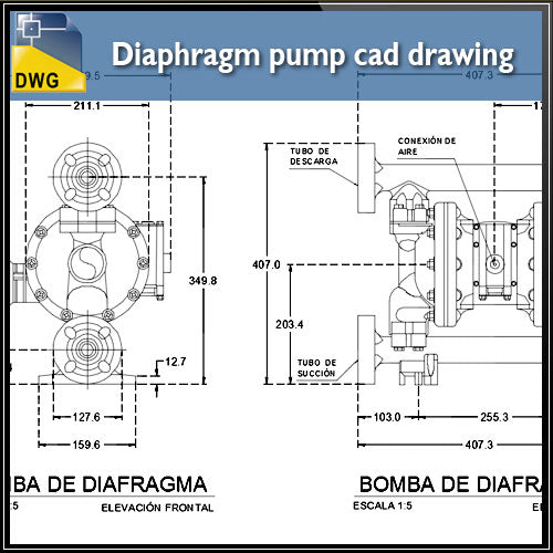 【CAD Details】Diaphragm pump CAD Drawing in 2d - Architecture Autocad Blocks,CAD Details,CAD Drawings,3D Models,PSD,Vector,Sketchup Download