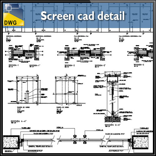 【CAD Details】Screen CAD Details - Architecture Autocad Blocks,CAD Details,CAD Drawings,3D Models,PSD,Vector,Sketchup Download
