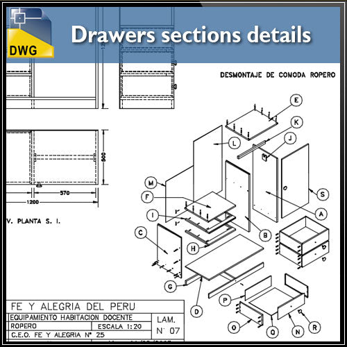 【CAD Details】Drawers sections detail in autocad dwg files - Architecture Autocad Blocks,CAD Details,CAD Drawings,3D Models,PSD,Vector,Sketchup Download