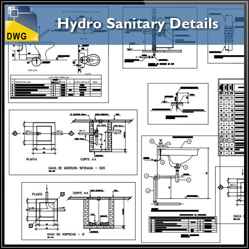 【CAD Details】Hydro Sanitary CAD Details - Architecture Autocad Blocks,CAD Details,CAD Drawings,3D Models,PSD,Vector,Sketchup Download