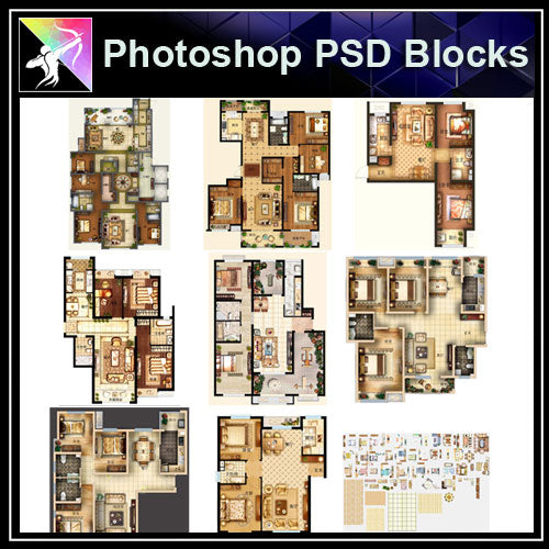★【10 Types Interior Design Plan Photoshop PSD】(Recommanded!!) - Architecture Autocad Blocks,CAD Details,CAD Drawings,3D Models,PSD,Vector,Sketchup Download