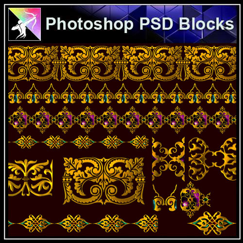 【Photoshop PSD Blocks】Gold Decorative Borders 5 - Architecture Autocad Blocks,CAD Details,CAD Drawings,3D Models,PSD,Vector,Sketchup Download