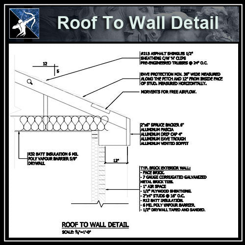 ★Free CAD Details-Roof To Wall Detail - Architecture Autocad Blocks,CAD Details,CAD Drawings,3D Models,PSD,Vector,Sketchup Download