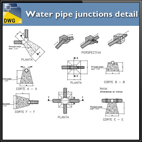 【CAD Details】Water pipe junctions CAD Details - Architecture Autocad Blocks,CAD Details,CAD Drawings,3D Models,PSD,Vector,Sketchup Download