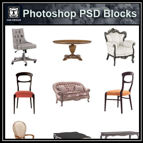 【Photoshop PSD Blocks】Chair PSD V.1 - Architecture Autocad Blocks,CAD Details,CAD Drawings,3D Models,PSD,Vector,Sketchup Download