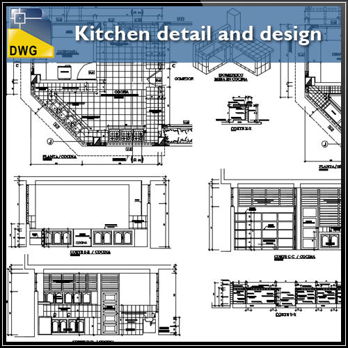 【CAD Details】Kitchen CAD Details and design - Architecture Autocad Blocks,CAD Details,CAD Drawings,3D Models,PSD,Vector,Sketchup Download