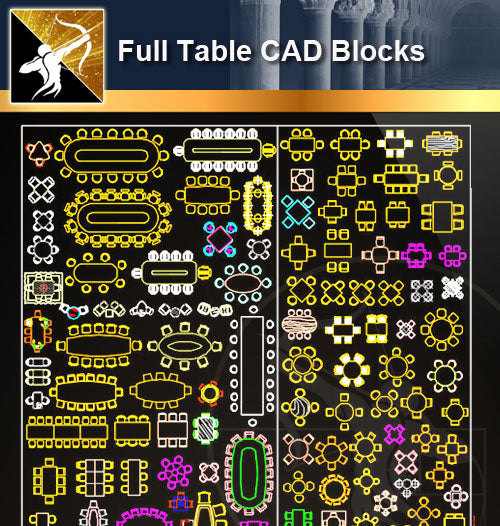 ★Full Table Blocks - Architecture Autocad Blocks,CAD Details,CAD Drawings,3D Models,PSD,Vector,Sketchup Download