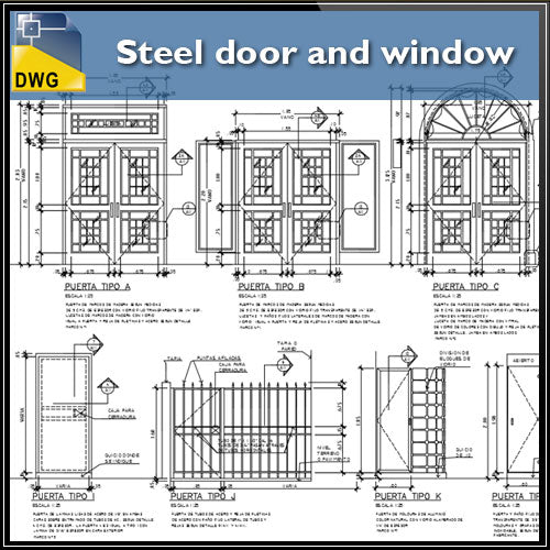 【CAD Details】Steel door and window CAD Details - Architecture Autocad Blocks,CAD Details,CAD Drawings,3D Models,PSD,Vector,Sketchup Download