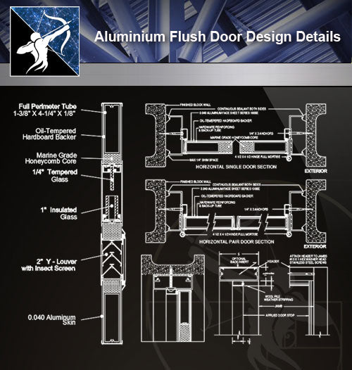 【Door Details】Aluminium Flush Door Design Details - Architecture Autocad Blocks,CAD Details,CAD Drawings,3D Models,PSD,Vector,Sketchup Download