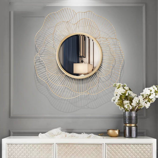 Modern Wrought Iron Wall Decorative Mirror Decoration Craft Wall Hanging Ornament Home Livingroom 3D Stereo Wall Sticker Murals