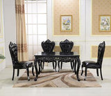 European-style dining table and chair combination 6 people black solid wood carving rectangular table simple small family .