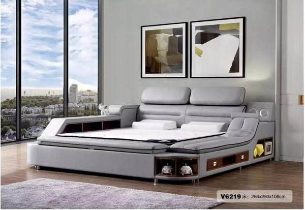 High Quality Genuine leather bed frame Soft Beds massager storage safe for bedroom