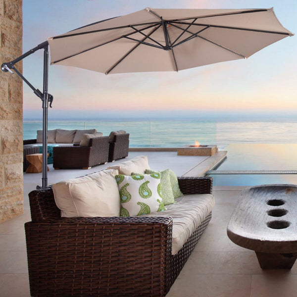 Giantex 10' Hanging Umbrella Patio Sun Shade Offset Outdoor Market W/T Cross Base Outdoor Furniture OP2808