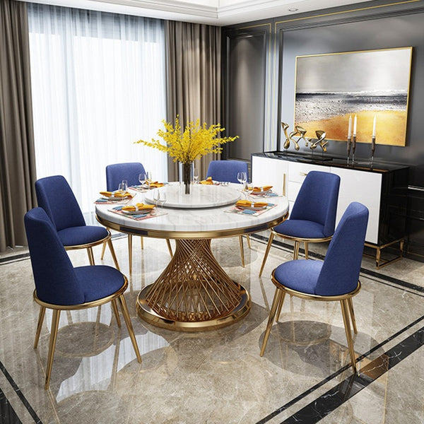 Postmodern light luxury round marble dining table simple creative stainless steel dining table