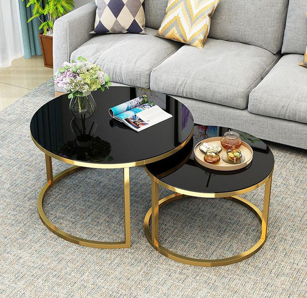 Tempered Glass Round Coffee Table for Living Room 2 in 1 Combination Cafe Table Easy Assembly Center Table