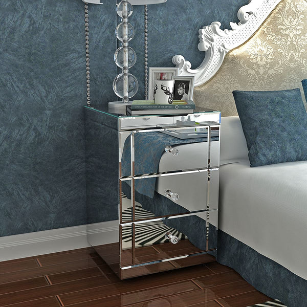 Preselling Panana Mirrored Bedside Cabinet/Bedside Table/Chest of 3 Drawers Bedroom Nightstand