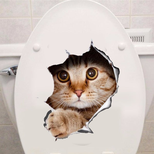 Vinyl waterproof Cat Dog 3D Wall Sticker Hole View Bathroom Toilet Living Room Home Decor Decal Poster Background Wall Stickers