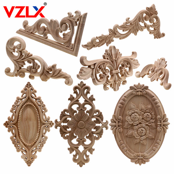 VZLX Unique Natural Floral Wood Carved Wooden Figurines Crafts Corner Appliques Frame Wall Door Furniture Woodcarving Decorative