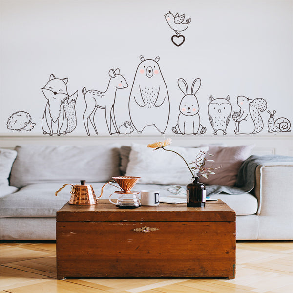 Nordic Cartoon Animal Wall Sticker Shy Bear Fox Baby Children Room Creative Nursery Decals Adhesive Home Decor Wallpaper Supply