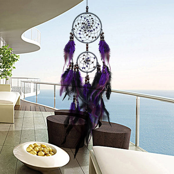 Purple Dream Catcher Feather Crafts Wind Chimes Handmade Indian Dreamcatcher Net for Wall Hanging Car Home Decor
