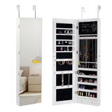 Giantex Wall & Door Mounted Mirrored Jewelry Cabinet Storage Organizer W/ Lights&Drawer Home Furniture HW59104