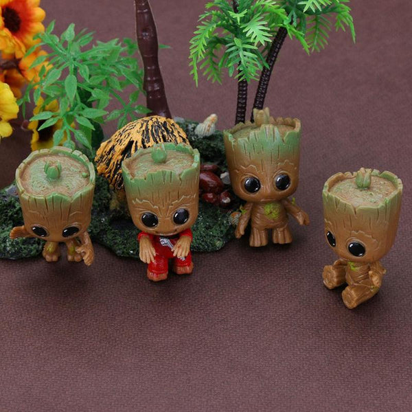 4Pcs Mini Baby Groot Keychain Toys for Kids Baby Treeman Keychain Pendant Action Figures Table Decoration